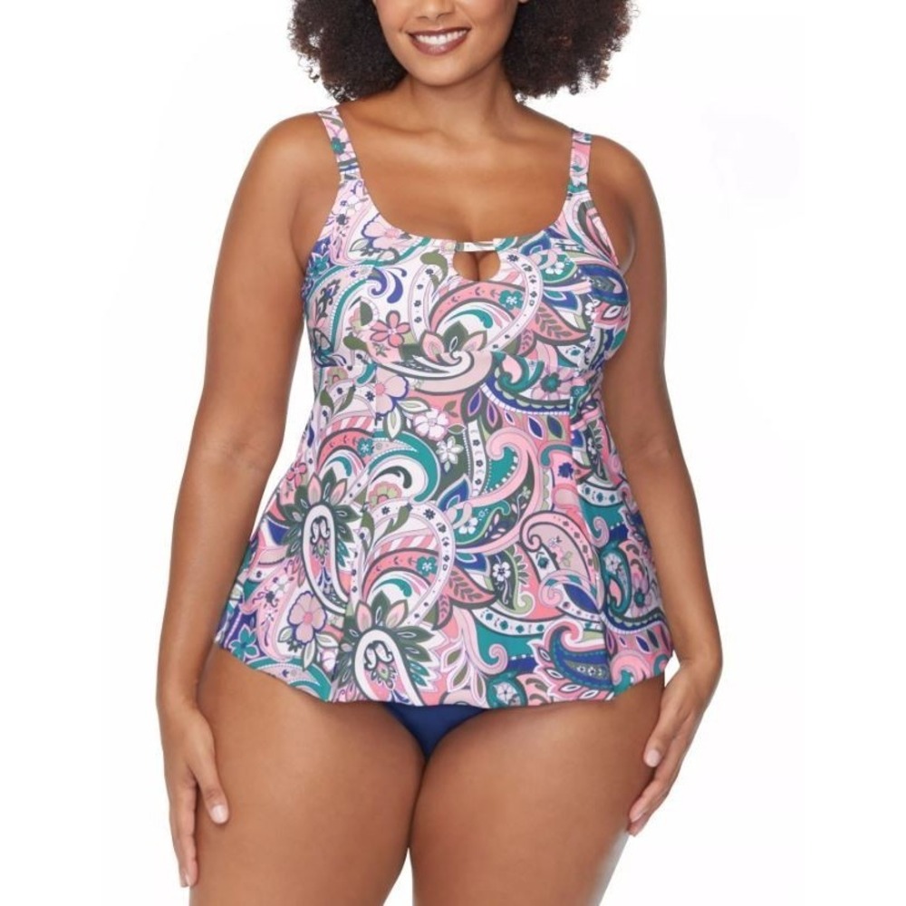 Raisins Curve Women's Trendy Plus Size Shoreline Keyhole Tankini Top Multi 18W‎
